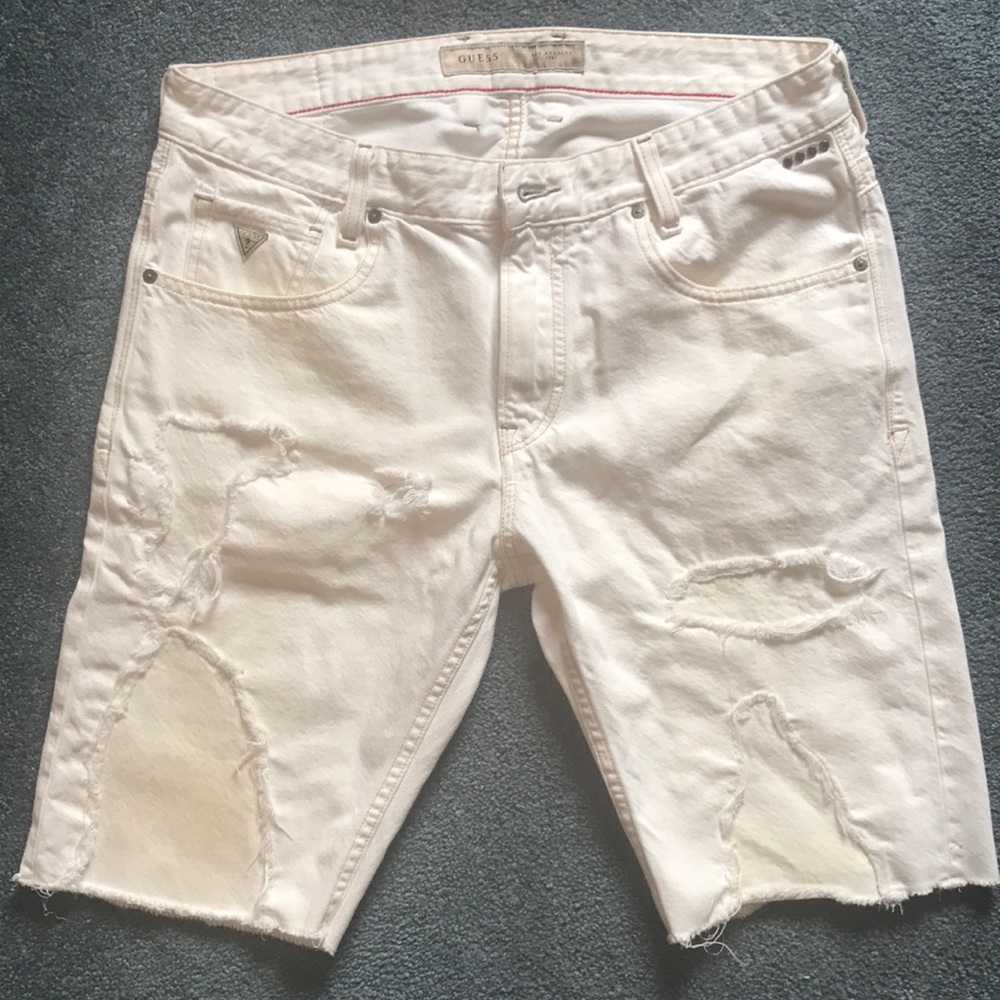 Mens Guess White Jean Shorts